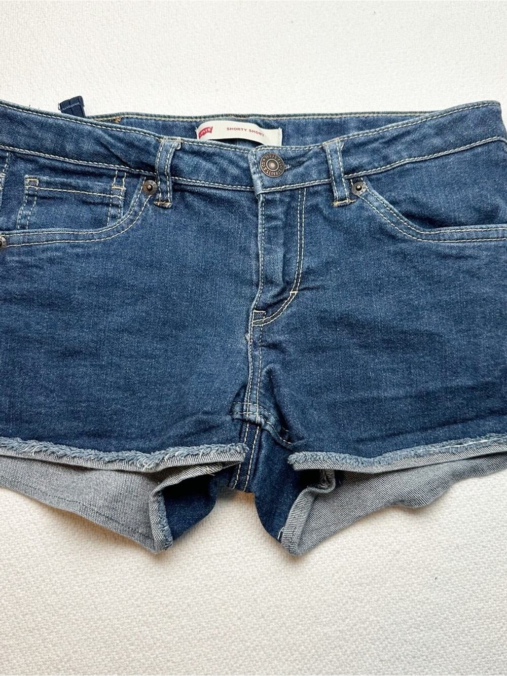 Levi's Dark Blue Rolled-Hem Denim Shorts